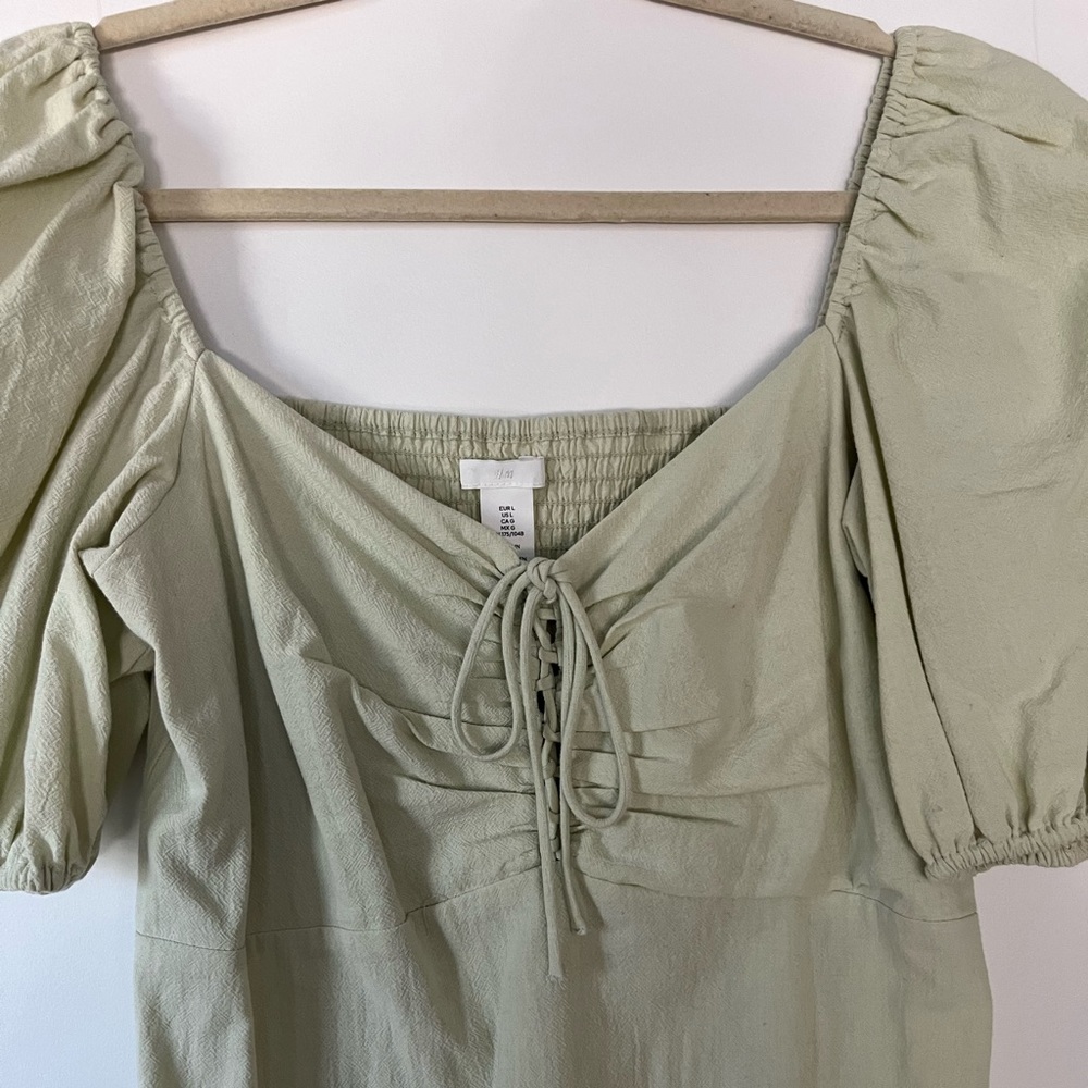 H&M sage green puff sleeve mini dress